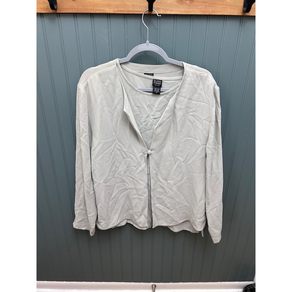 Eileen‎ Fisher Womens Medium 100% Silk Twin Set Cardigan and Shell Sage Green